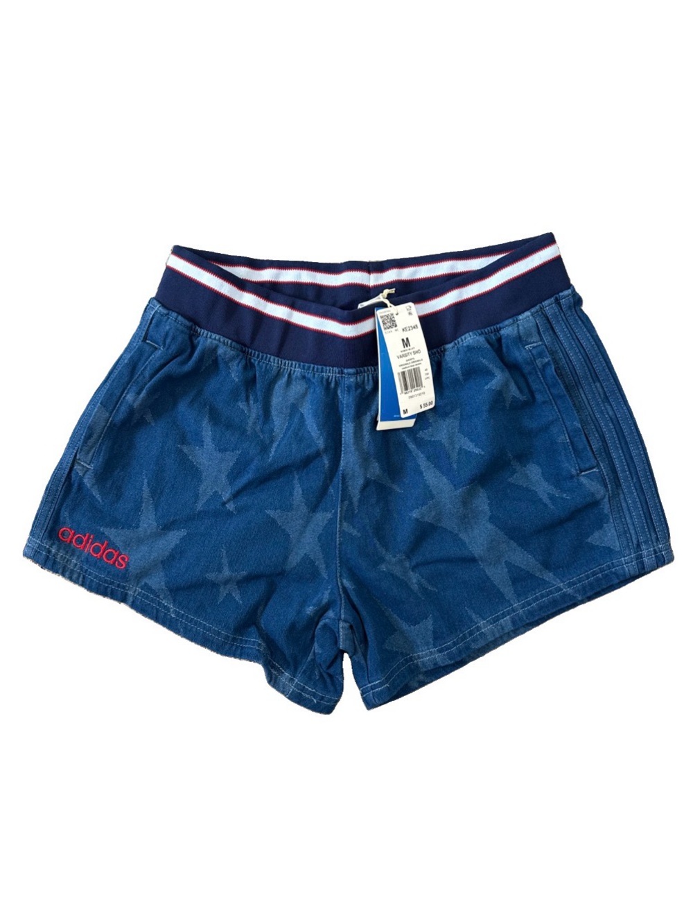 Adidas DENIM GRAPHIC VARSITY SHORTS Blue Stars Women’s Size M